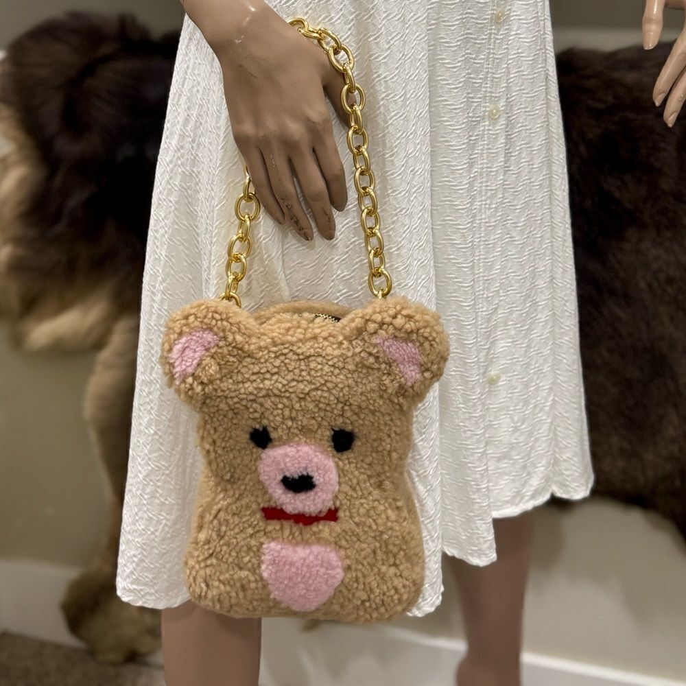 Colorblock Handmade Cute Real Shearling Teddy Bear Purse/Crossbody/Phone Pouch - Picture 3 of 16